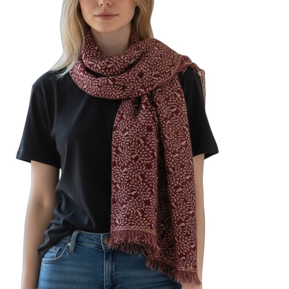 Mulberry Speckled Fringe Scarf Dark Red Taupe